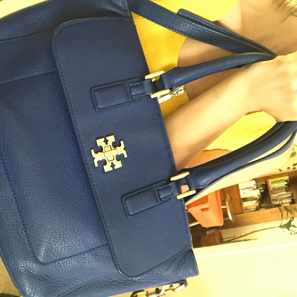 Tory Burch Blue Pebbled Leather Satchel - Picture 13 of 14